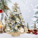 Mini-kerstboom kleine kerstboom met verlichting, led-tafel, kerstboom, klein, kunstmatig versierd, voor kerstdecoratie (40 cm, champagne-goud)