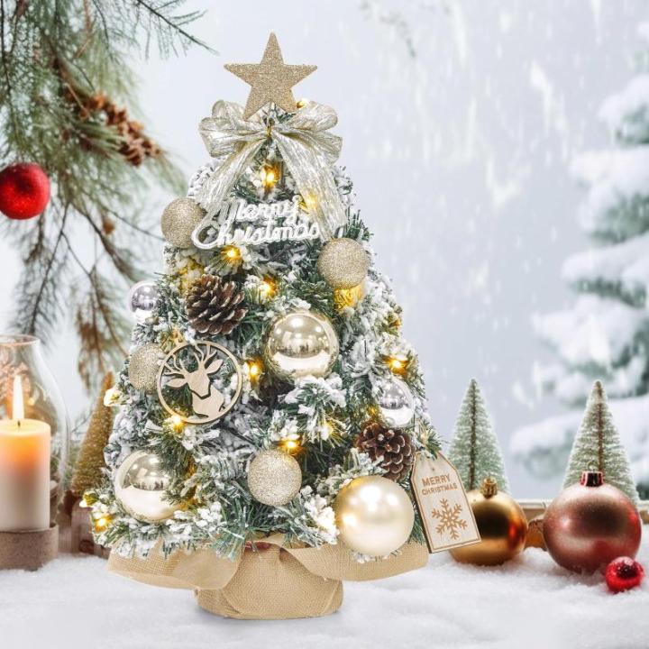 Mini-kerstboom kleine kerstboom met verlichting, led-tafel, kerstboom, klein, kunstmatig versierd, voor kerstdecoratie (40 cm, champagne-goud)