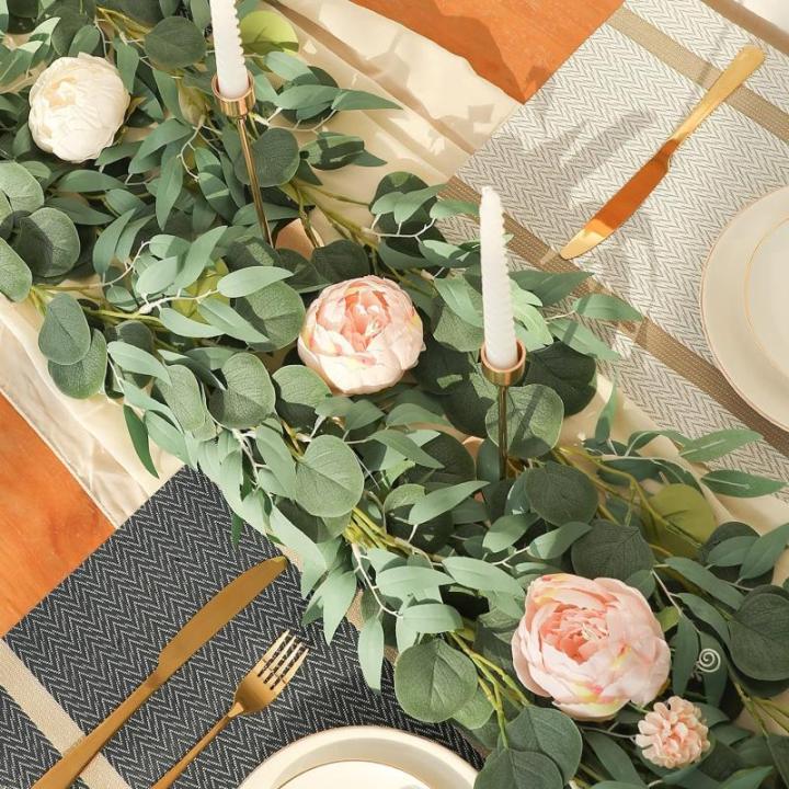 2 stuks kunstmatige eucalyptus slingers stam bladeren takken, 15 voet nep eucalyptus bladeren wijnstokken voor bruiloft tafel achtergrond boog muur decor deuropeningen decoratie bi