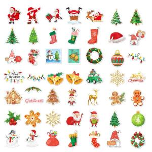 Aufkleber Weihnachten, 50 Stück Wasserdicht Christmas Stickers Weihnachten Scrapbook Aufkleber - für Kinder DIY Wehinachtsgeschenk Dekoration Wasserflaschen Notebook Kühlschrank