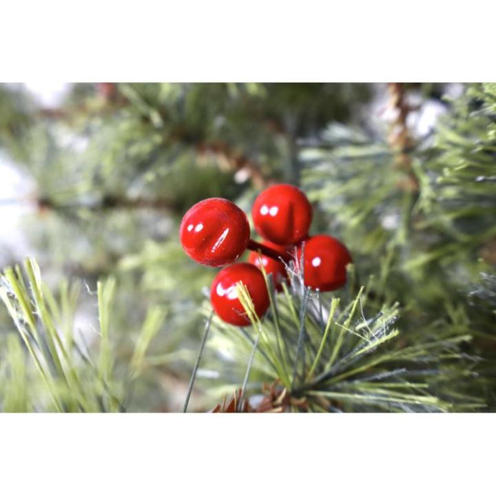 Kunstkerstboom Zelf-assemblerende versierd met gebloemde den met dennenappels en rode bessen Extra gevulde spar 150-210cm met metalen steun (Groen Gebloemd, 210cm 768Tips)