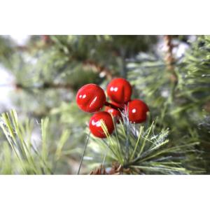 Kunstkerstboom Zelf-assemblerende versierd met gebloemde den met dennenappels en rode bessen Extra gevulde spar 150-210cm met metalen steun (Groen Gebloemd, 180cm 587Tips)