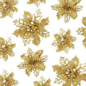 21 stuks kerstbloemen kerstboomversiering bloem kunstbloem glitter kerstboomversiering gouden Kerstmis
