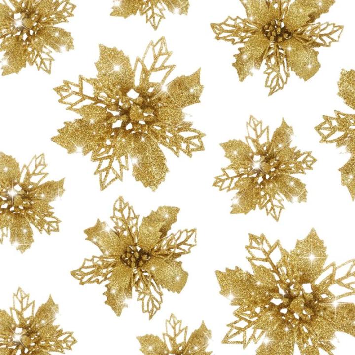 21 stuks kerstbloemen kerstboomversiering bloem kunstbloem glitter kerstboomversiering gouden Kerstmis