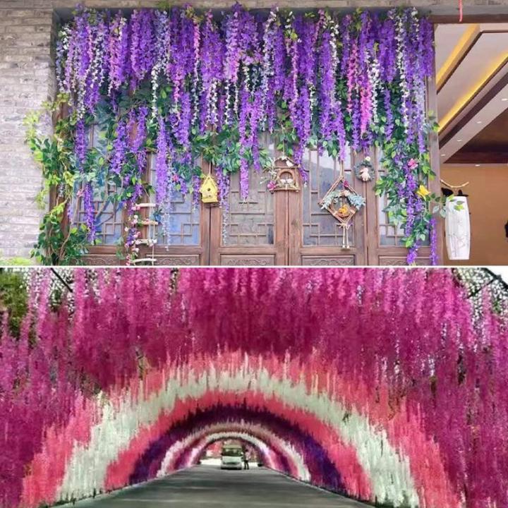 Künstliche Glyzinien Hängeblumen 12 Stück Simulation Seidenblume Hortensie für DIY Girlande Ranke Blumen Schnur nach Hause
