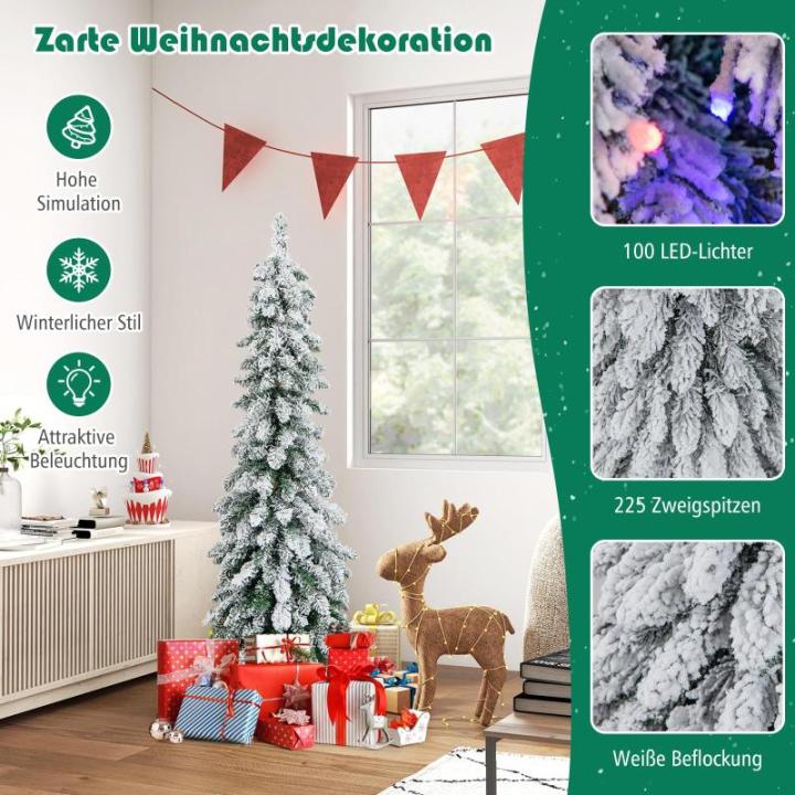 120 cm potlood, kerstboom met sneeuw, leds in warm wit en kleurrijk, 11 lichtmodi, timer, kunstkerstboom met verlichting en metalen standaard, kerstboom voor Kerstmis, wit