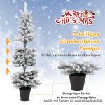 Schlanker Künstlicher Weihnachtsbaum 180cm, Beleuchteter Beflockter Weihnachtsbaum mit 140 LED-Lichtern & beflocktem Schnee, Tannenbaum mit Zementbasis, für Innen- & Außenbereic
