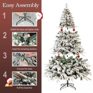 Gevlokte kerstboom met verlichting en gemengde punten van PE en pvc, opvouwbare metalen standaard, hoogwaardige kunstkerstboom met scharnier voor thuis, kantoor, winkel,