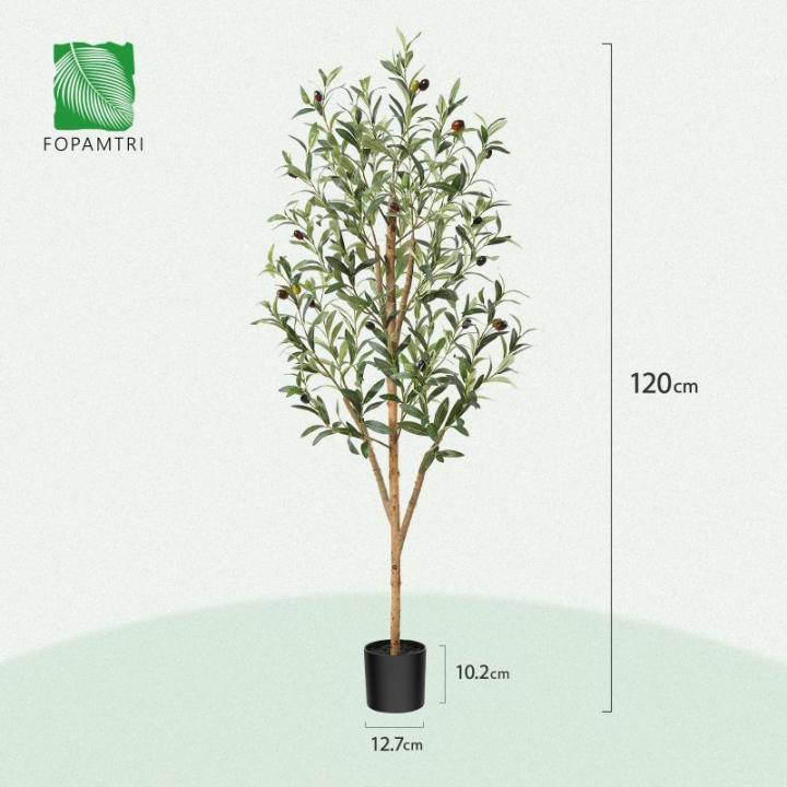 Kunstmatige olijfboom, 120 cm, grote kunstplant met natuurlijke houten stam en vruchten, kunstmatige olijfboom in pot, voor huis, slaapkamer, kantoor, tuin, decoratie (2 stuks)
