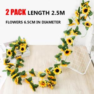 2 stuks zonnebloemen, decoratieve slinger, kunstzonnebloemen, nep-slinger, 2,5 m, zonnebloemen, slinger voor huis, tuin, indoor, outdoor, bruiloft