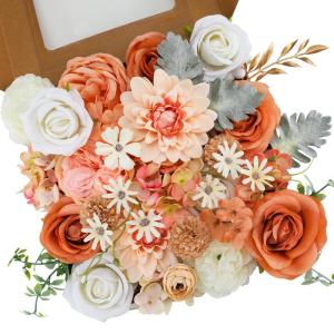 Künstliche Blumen Combo Champagner Blumen Mix Seidenblumen Dahlie Rosen mit Stielen für DIY Hochzeit Brautsträuße Babyparty Blumenarrangement Tischaufsätze Heimdekorationen