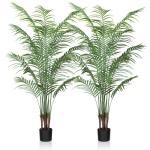 Künstliche Pflanze Palmen 150 cm Kunstpflanze Plastik Groß Areca Palme im Topf Wohnzimmer Balkon Schlafzimmer Grün Deko (2 Pack)