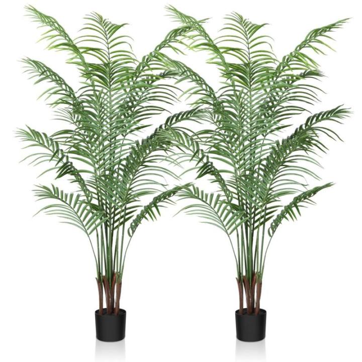Künstliche Pflanze Palmen 150 cm Kunstpflanze Plastik Groß Areca Palme im Topf Wohnzimmer Balkon Schlafzimmer Grün Deko (2 Pack)