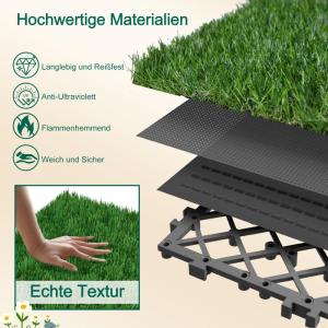 22 Stück Kunstrasen 30x30cm Kunstrasenteppich, Miniatur Garten Deko Rasenteppich, PE Kunstrase Künstlicher Grasteppich UV-beständig, für Terrasse Balkon Innen und Außen
