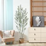 Kunstolijfboom, 180 cm, kunstplant olijfboom met natuurlijke houten stam en levensechte vruchten voor thuis- en kantoordecoratie, grote voor binnen, 1 verpakking