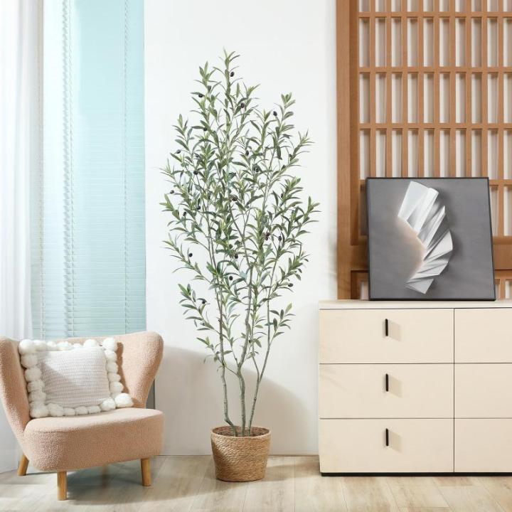 Kunstolijfboom, 180 cm, kunstplant olijfboom met natuurlijke houten stam en levensechte vruchten voor thuis- en kantoordecoratie, grote voor binnen, 1 verpakking