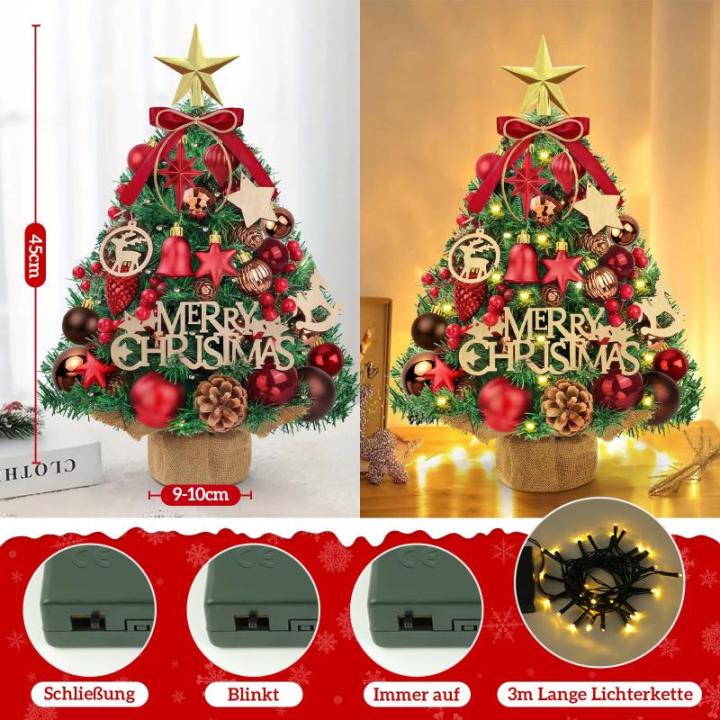 Mini-kerstboom, 45 cm, kleine kerstboom met verlichting, plastic kleine kunstkerstboom, kunstkerstboom met led-decoratie voor tafel, kerstdecoratie
