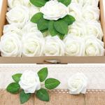 25 stuks kunstmatige witte rozen, boxset, bloemenschuimrozen, nepbloemendecoratie voor taartdecoratie, bruiloft, bloemstukken, verjaardagsdecoratie