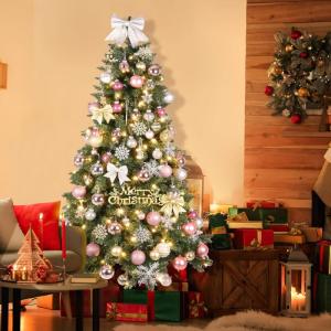 Kerstboom met verlichting, glans, kunstkerstboom met lichtketting, kunst-Nordmann-spar inclusief 250 warmwitte ledlampen, 570 takken en metalen standaard, van pvc, 180 cm (h x b)
