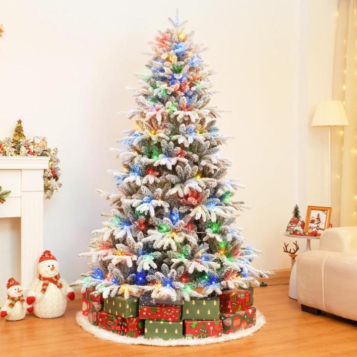 Kerstboom met ledlampjes en sneeuwvlokken, metalen standaard, kunstkerstboom, voor kerstdecoratie (150 cm met kleurrijke leds)