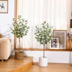 Eucalyptus Kunstplant, 120 cm, eucalyptus, decoratie voor binnen en buiten, moderne decoratie, , plastic planten in pot, voor thuis, slaapkamer, kantoor, tuin (2 stuks)
