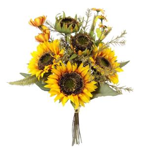 Kunstboeket, zonnebloemen, 43 cm, boeket, boeket, zijdebloemen, kunstbloemen, decoratieve bloemen, boeket, bruiloft, huis, herfstdecoratie, herfstbloemen, boeket, middenstuk, tafel