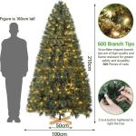 Nordmanntanne Kunstkerstboom, Levensechte Voorbehandelde Dennennaalden, Kerstboom met Handgemaakte Houten Standaard, Vakantie Decoratie voor Thuis en Winkel, 300 Warm Witte Lampjes