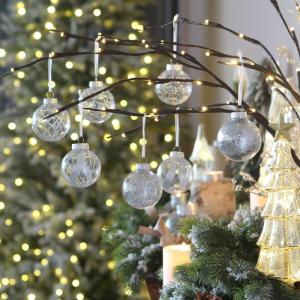Onbreekbare doorzichtige plastic van 60 mm met glitterschilderij, transparant, doorzichtige kristallen , kerstboomdecoraties (30 stuks, zilver)