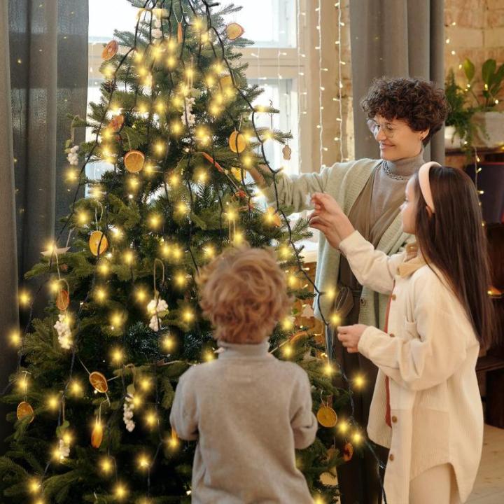 3m kerstboomverlichting met ring, kerstboom werp lichte ketting met 10 slingers 350 LED-lichtketting Waterdicht voor 120cm - 350cm boom, dennenboom, groene riem, struiken - warm wi
