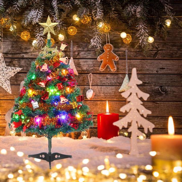 24"/60cm Tafelblad Kerstboom, Kunstmatige Mini Kerstboom Met LED String Lights & Ornamenten (Kerstboom)