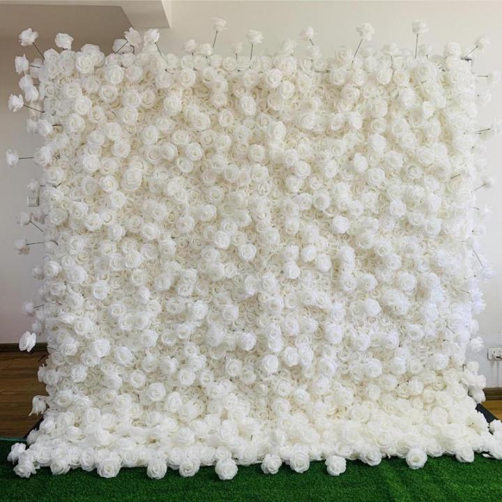 Simulation Rosenstoff Hintergrund Blumenwand, Stoff Hintergrund Blumenwand Künstliche Blume Weiße Rose Hochzeitsdekoration Layout Hintergrundwand Gefälschte Blume Outdoor-Ausste