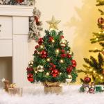 Mini Kerstboom met 50 Warmwitte leds 8 Lichtmodi, Dennenboom met Stervormige Pieken en Decoratieve Batterij, voor Kerstmis, Advent (70 cm met Afstandsbediening)