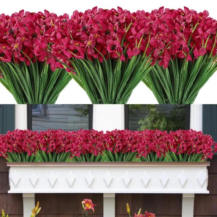 12Pcs Nep Planten Outdoor Bloemen UV Bestand Faux Bloem Planten Bulk Voor Indoor Outdoor Opknoping Planter Tuin Venster Doos Thuis Bruiloft Decor