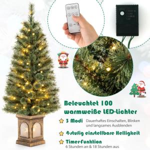 Kunstkerstboom met verlichting, 120 cm, dennenboom in pot, met warmwitte ledlampen, timer, 116 takken van pvc, voor entree, huis, kantoor, groen
