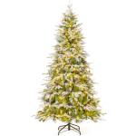 Kunstkerstboom van 190 cm met verlichting en sneeuw, dennenboom met 280 warmwitte ledlampen en 62 dennenappels, kerstboom met scharnierstructuur, kunstboom voor thuis