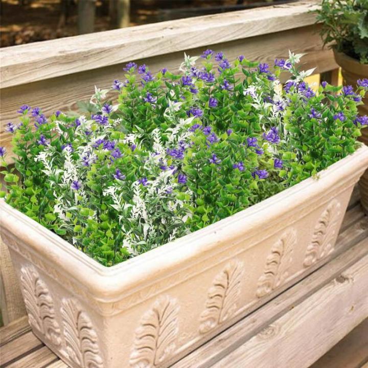 6Pcs Nep Planten Outdoor Plastic UV Bestand Kunstplanten Faux Bloem Planten Bulk Voor Indoor Outdoor Opknoping Planter Tuin Venster Doos Thuis Bruiloft Decor