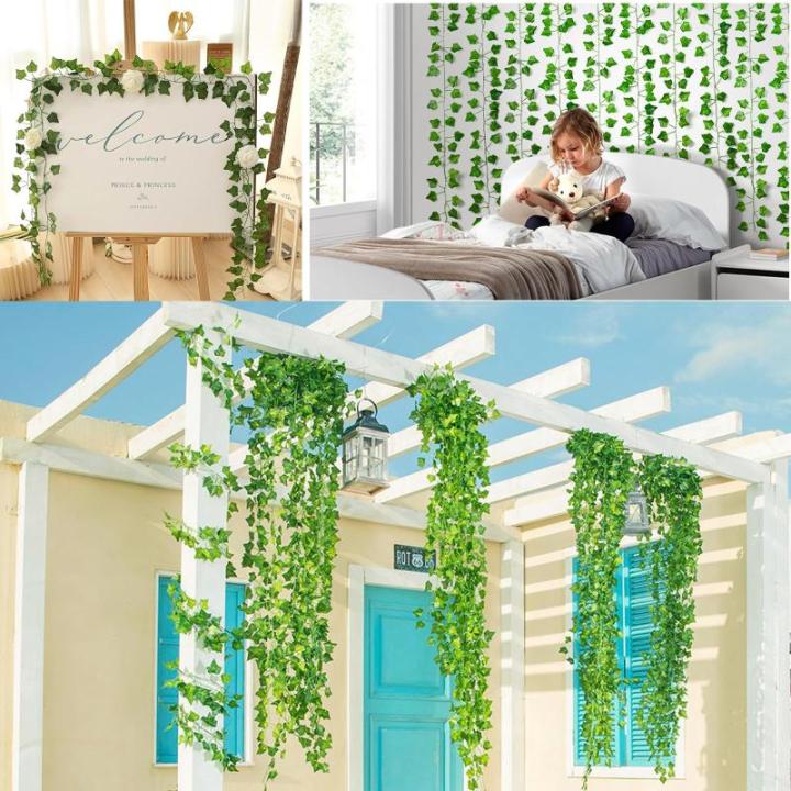 Ivy Kunstslingerset, 2,1 m klimopanken, 24 stuks decoratieve groene voor thuis, tuin en evenementdecoratie, duurzame en natuurlijke nepklimopplanten