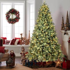 Miwa 2-in-1 kunstkerstboom met verlichting, inclusief 1150 takken en 400 leds en houten standaard, warm wit licht, buigbaar pvc + PE-punten, klapsysteem (2,1 m)