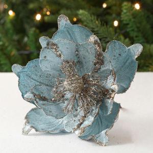 6 stuks kerstbloemen, glitterbloemen, kerstdecoratie, kerstboomversiering voor kerstboom, kerstkrans, bruiloft, tuin, Nieuwjaar, blauw, 6 stuks