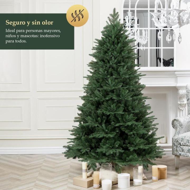 Kunstkerstboom 210 cm, kunstdennenboom van PE en pvc, met handschoenen en houten standaard, als kerstdecoratie voor binnen