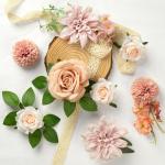 Gemischte Kunstblumen, Verschiedene Künstliche Seidenblumen mit Dahlien Rosen mit Stiel für DIY Basteln Hochzeitssträuße, Tafelaufsätze, Kuchenblumen, Arrangements, Party Heim