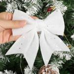 12 stuks glitter kerstster bloemen met 6 stuks glitter kerststrikken decoratie kerstboomversiering kerstdecoratie voor kerstboom Nieuwjaar decoraties