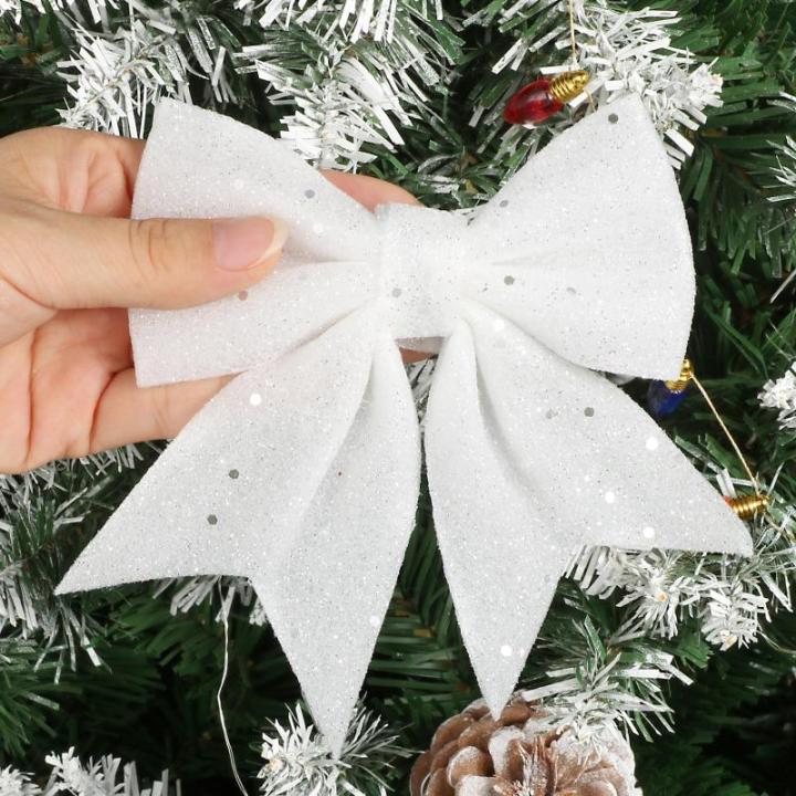 12 stuks glitter kerstster bloemen met 6 stuks glitter kerststrikken decoratie kerstboomversiering kerstdecoratie voor kerstboom Nieuwjaar decoraties