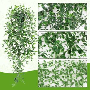 Kunsthangplanten, 4 stuks, in pot, , 65 cm, eucalyptus, parelchlorofyt, datura, stramonium voor terras, muur, woonkamer decoratie