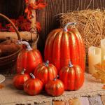 7 Stück Kürbisse, Thanksgiving-Kürbis-Dekorationen, Verschiedene Größen, künstliche Schaumstoff-Ernte-Herbst-Dekoration, künstliche Kürbisse, Dekorationen für den Innenber
