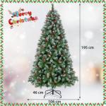 150/195 cm Künstlicher Weihnachtsbaum mit 200/420 LED-Lichtern und 8 Beleuchtungsmodi, Kunstbaum mit roten Ananas & Beeren, Christbaum mit Metallständer für Weihnachten (195 cm)