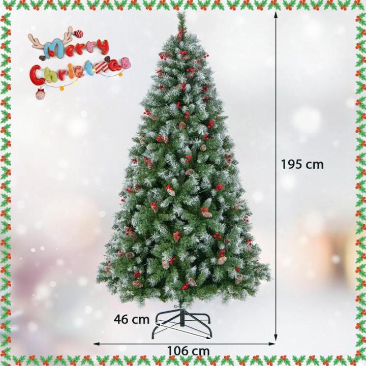 150/195 cm Künstlicher Weihnachtsbaum mit 200/420 LED-Lichtern und 8 Beleuchtungsmodi, Kunstbaum mit roten Ananas & Beeren, Christbaum mit Metallständer für Weihnachten (195 cm)