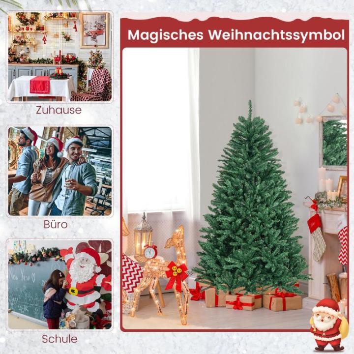 Kunstkerstboom, 180/225/275 cm, dennenboom met metalen standaard, kunstboom kerstklapsysteem, pvc-naalden, ideaal voor thuis, kantoor, winkels en hotels, groen (180 cm)