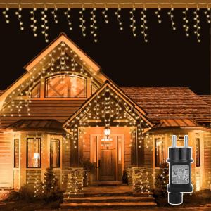 IJsregen lichtketting voor buiten, 10 m, 400 leds, uitbreidbaar, ijspegels, lichtgordijn, kerstverlichting met 8 modi