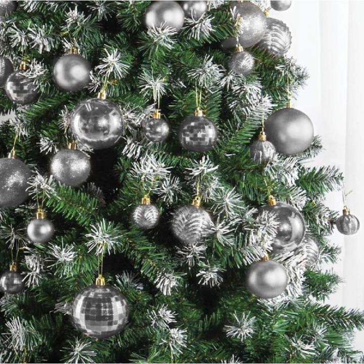 zilveren kerstbalornamenten voor kerstversiering - 36 stuks kerstboom onbreekbare ornamenten met ophanglus voor vakantie- en feestdecoratie (combo van 6 stijlen in 3 maten)